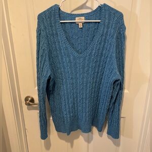 St. John’s Bay Blue Cable-Knit V-Neck Plus Size Sweater